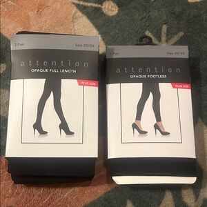 Attention Black Opaque Tights - Full Length (2 pair) and Footless (1 pair) NEW